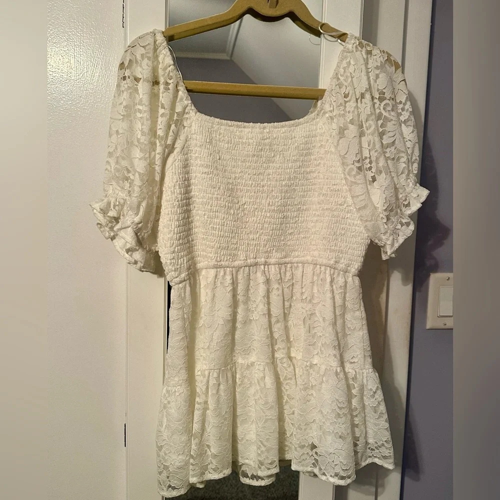 Jodifl White Lace Smocked Blouse - Picture 2 of 5